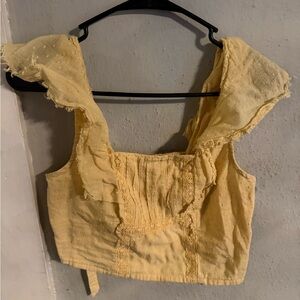 True Craft Yellow Textured Sleeveless Blouse